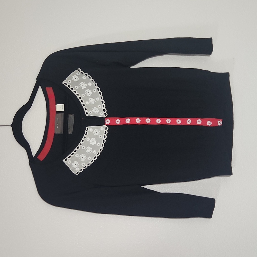 Anthropologie Guinevere Black Cardigan Snap Front W/ Sheer White Beaded Insert M